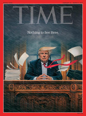 Portada de la revista Time sobre Donald Trump al mes de su presidencia
