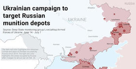 El mapa localiza los mayores ataques ucranianos contra centros logísticos rusos y depósitos de municiones en territorios ocupados
