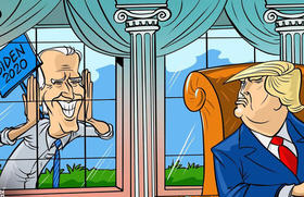 Biden, Trump y la Casa Blanca, caricatura