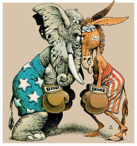 Elecciones y partidos políticos en EEUU, caricatura