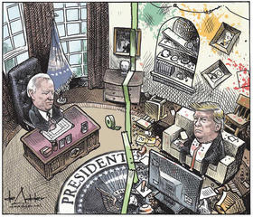 Biden y Trump, la Casa Blanca «dividida», caricatura