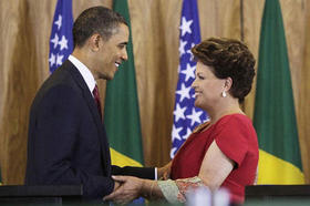 Barack Obama y Dilma Rousseff en el Palacio de Planalto