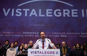 Pablo Iglesias, secretario general de Podemos, en el segundo congreso de Vista Alegre, en Madrid, febrero de 2017. Pablo Iglesias, secretario general de Podemos, en el segundo congreso de Vista Alegre, en Madrid, febrero de 2017