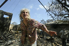 Zona bombardeada en Tbilisi, capital de Georgia