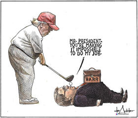 Trump y Barr, caricatura