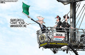 Biden, inmigración caricatura