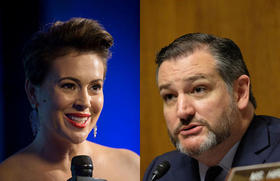 La actriz y autora Alyssa Milano y el senador Ted Cruz en esta composición fotográfica