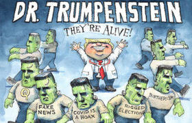 Donald Trump y sus seguidores, caricatura