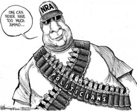 Caricatura alusiva a la compra de políticos por la Asociación Nacional del Rifle