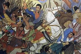 Simón Bolívar representado en un mural de Fernando Leal. Simón Bolívar representado en un mural de Fernando Leal
