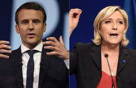 Emmanuel Macron y Marine Le Pen en esta composición fotográfica. Ambos candidatos se enfrentarán en la segunda vuelta de la elección presidencial francesa