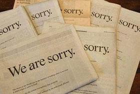 La carta de disculpa de Rupert Murdoch, titulada “Lo sentimos”, apareció este sábado a toda página en los siete principales diarios británicos