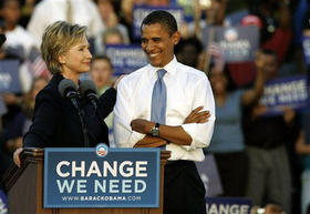 Hillary Clinton y Barack Obama en Orlando, Florida. (AP)