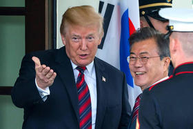 Donald Trump, el martes 22 de mayo en la Casa Blanca, junto al presidente surcoreano, Moon Jae-in