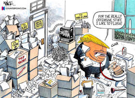 Donald Trump y los documentos (caricatura)