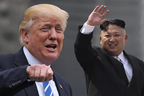 Composición fotográfica en que aparecen Donald Trump y Kim Jong-un