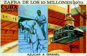 Estampilla postal de la época de la fracasada Zafra de los 10 Millones en Cuba