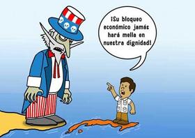 Caricatura oficialista cubana sobre el embargo estadounidense