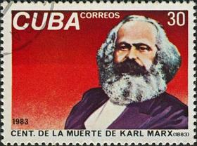 Sello de correo cubano con la imagen de Carlos Marx