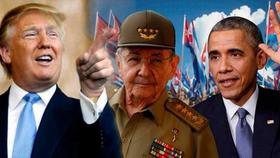 Trump, Castro y Obama en este montaje fotográfico tomado de Cuba en Miami