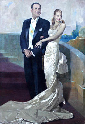 Pintura de Juan Domingo Perón y Eva Duarte hecha por Numa Ayrinhac, en la Casa Rosada, Buenos Aires, Argentina