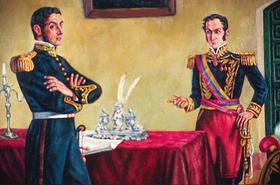 San Martín y Bolívar durante la entrevista de Guayaquil
