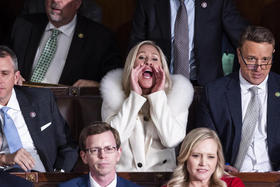 Representante republicana Marjorie Taylor Greene en el discurso de Biden sobre el Estado de la Unión de 2023