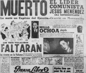 Periódico cubano con la noticia de la muerte de Jesús Menéndez