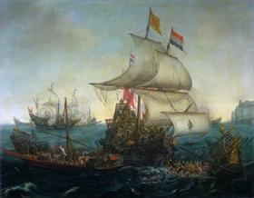 Buques holandeses destruyen galeras españolas frente a las costas de Flandes, el 3 de octubre de 1602