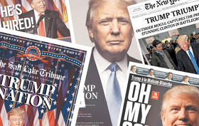 Portadas de diversos periódicos anunciando el triunfo electoral de Donald Trump