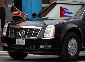 Limusina que traslada al presidente estadounidense Barack Obama en Cuba
