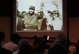 Imagen omnipresente. Durante un acto de la FEU en La Habana. (AP)