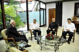 Miguel Ángel Moratinos, Raúl Castro, Jaime Ortega y Bruno Rodríguez reunidos en La Habana