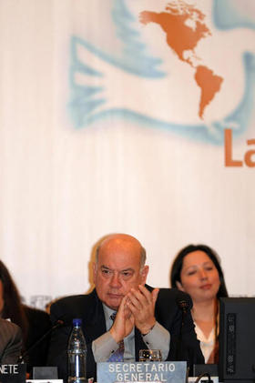 El secretario general de la OEA, José Miguel Insulza, en San Pedro Sula, el 3 de junio de 2009. (AFP)