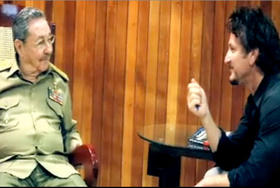 Raúl Castro y Sean Penn. Imagen tomada del vídeo de presentación de la entrevista en 'The Nation'.